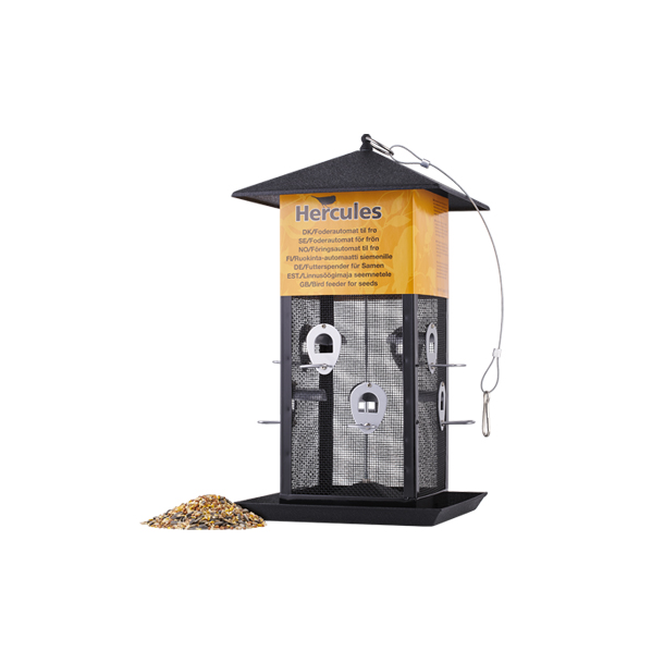 Fuglefoderhus firkantet i flot sort metal